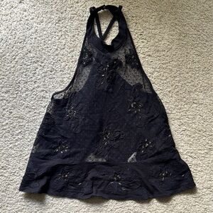 Black Halter Neck Lace Top